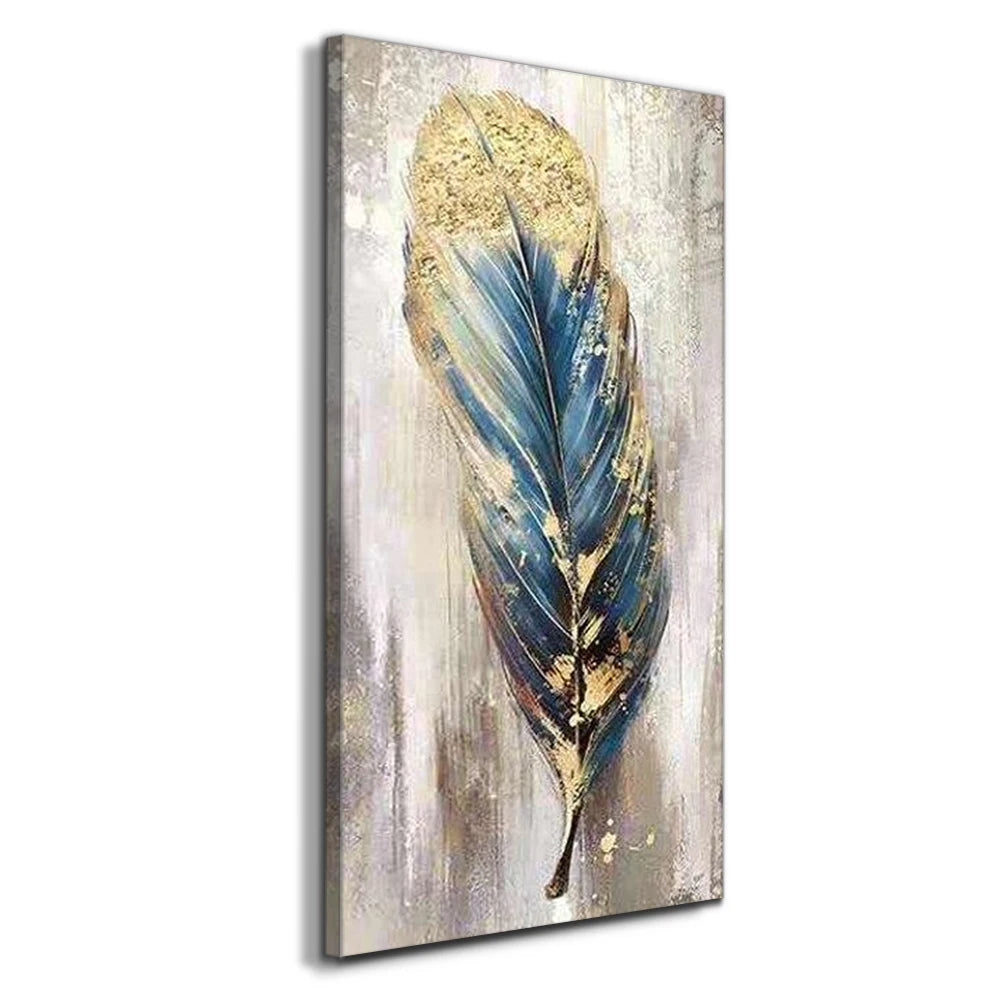 100% Handmade Large Nordic Style Golden Feather Canvas Thick Painting Modern Decor Wall Art Pictures Living Room Decor