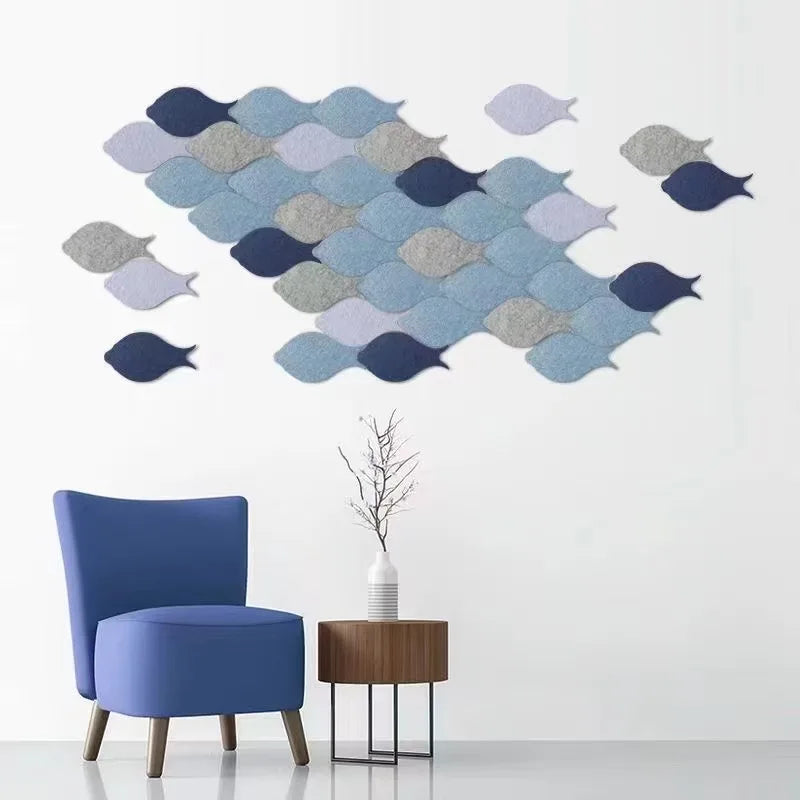 12mm Acoustic Panels Sound Absorbing Felt Flame Retardant Sound Proof Panel-fish Shape Panel for Wall Decoration