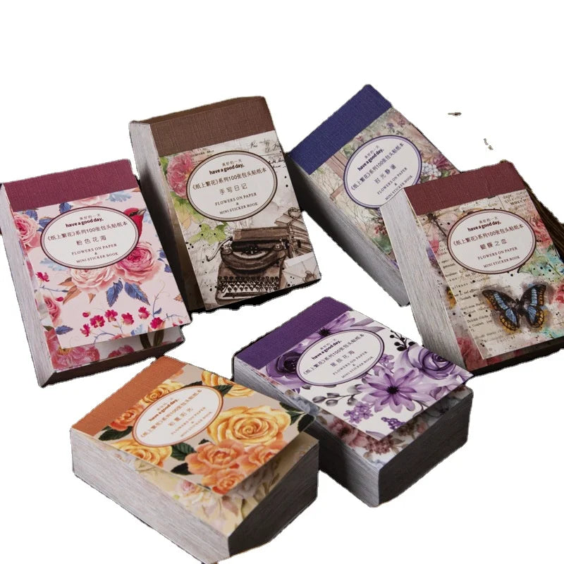 100 Pieces/Pack Paper Sticker Book Flower Diary Series Hand Account Material Decoration Collage 6 Models