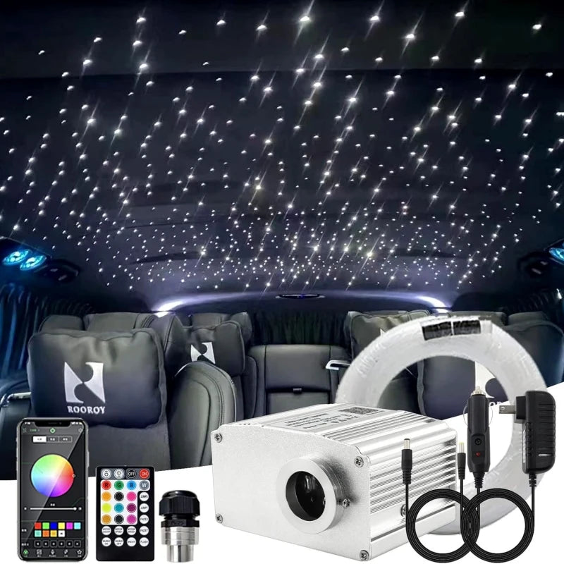 10W RGBW LED Fiber Optic Star Ceiling Light 550Pcs Starlight Twinkle Headliner Car Ambient Lighting Kit