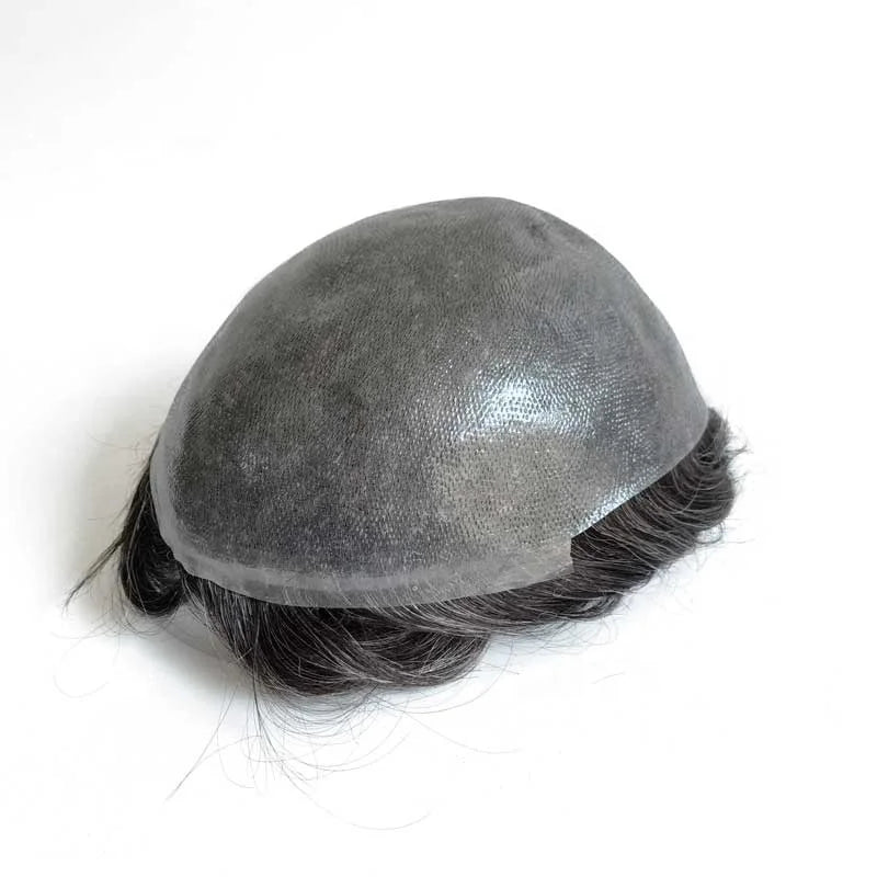 0.12 0.14 Thick Thickness PU Polyurethane Base Natural Human Hair Gray Men Toupee