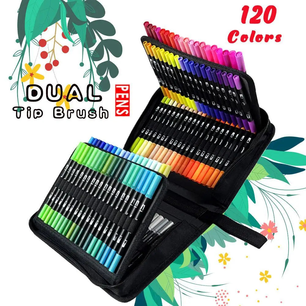 120-Color Dual Marker Brush Pen Set Non-Toxic Soft Watercolor Pen with Plastic Material Art Paint Marker