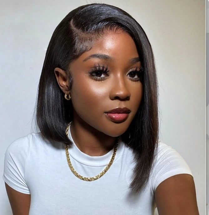 12 Inches Upgraded 5X6 Large Lace Straight Bob Glueless Wigs Human Hair Pre Pucked Pre Cut Short Bob Wear Go Glueless Wig
