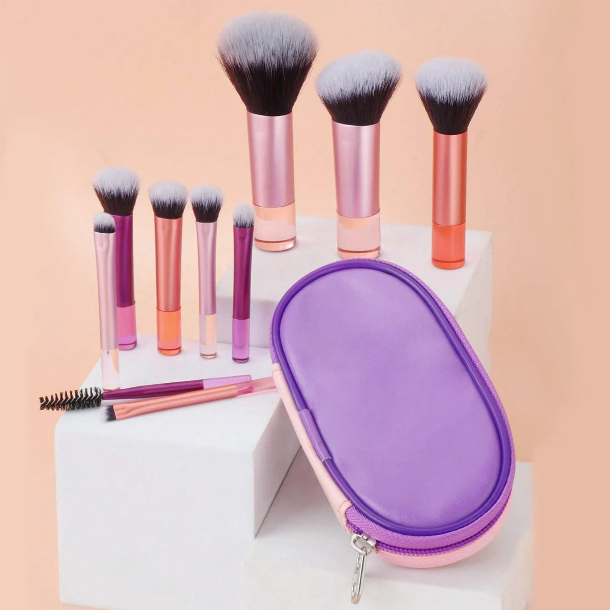 10pcs Travel Makeup Brushes Kit Shorten Handle Make up Tools Private Label Mini Makeup Brush Set With Bag