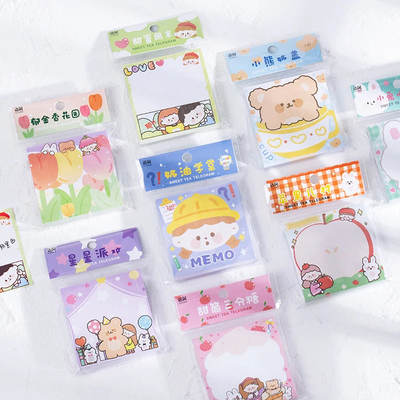 100pcs Per Pack Sweet Tea Telegram Series Memo Sticker Hand Painted Cartoon Cute Hand Account Message Note N Times Post