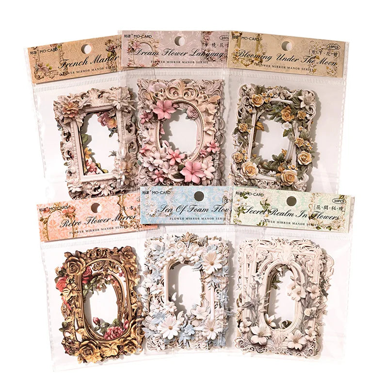 10 Pieces Per Pack Collage Card Flower Mirror Manor Series Flower Retro Hollowed Out Frame Handmade Tent Decoration 6 Styles