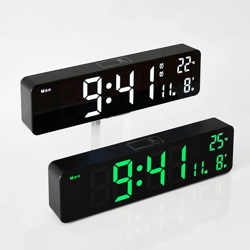 10-Inch Silent Multifunctional LED Desk Clock New Simple Design with Multiple Alarms and Travel Time Features Plastic Material