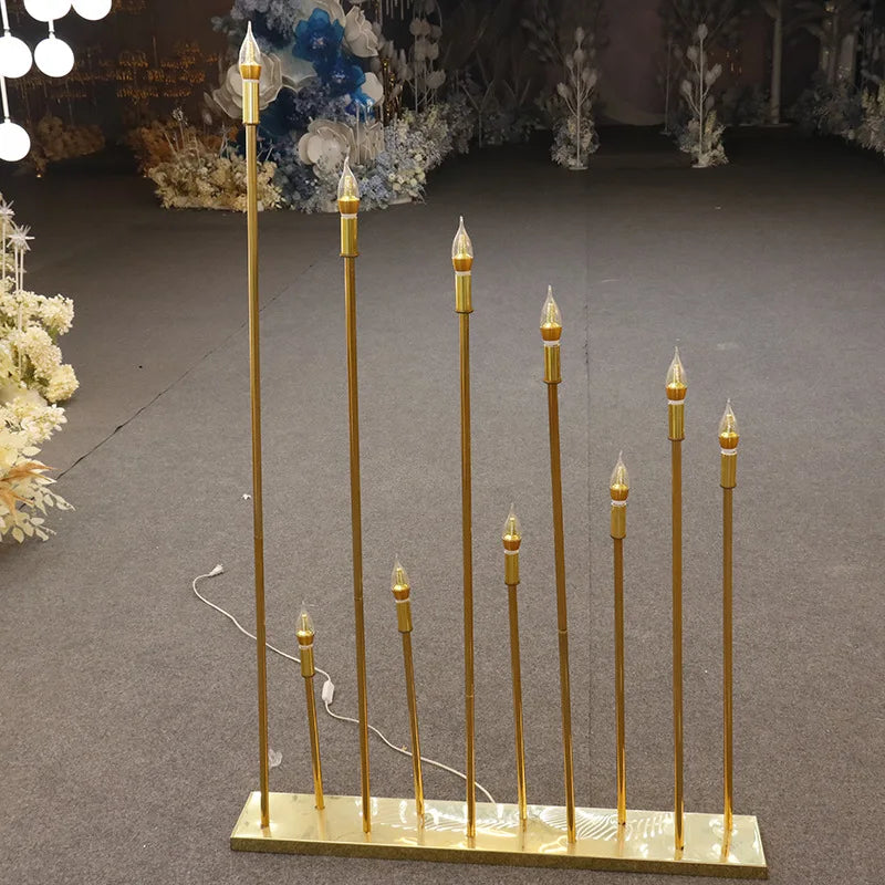 10 Heads Wedding Props Gold Plated Iron Reed Road Guide Wedding Hall Stage Props and Ornaments Led Lights