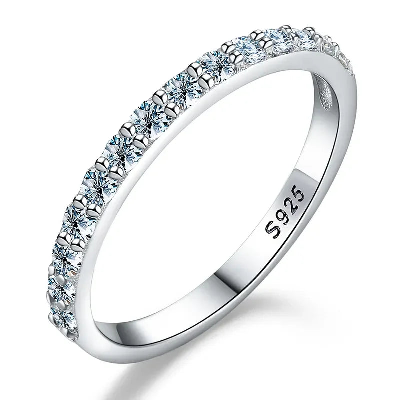 0.027ct Moissanite Diamond Eternity Tennis Band Ring 925 Sterling Silver 18k White Gold for Women Engagement Gift Fine Jewelry