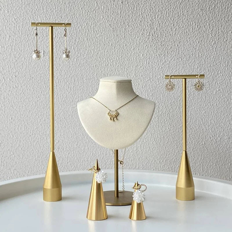 Gold T Shape Metal Necklace Display Stand Triangular Ring & Piercing Earring Organizer Jewelry Container for Organizing Jewelry