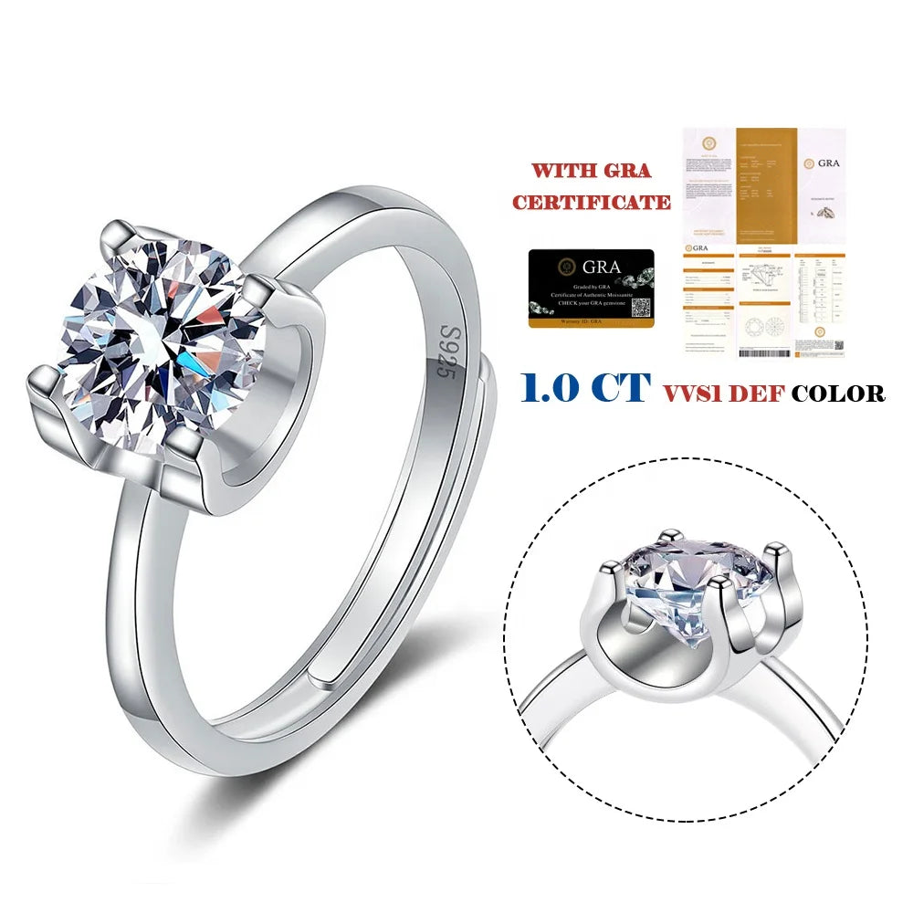 1 Carat New Model Bull Head Design 925 Sterling Silver Moissanite Engagement Ring for Women Luxury Adjustable Size Jewelry