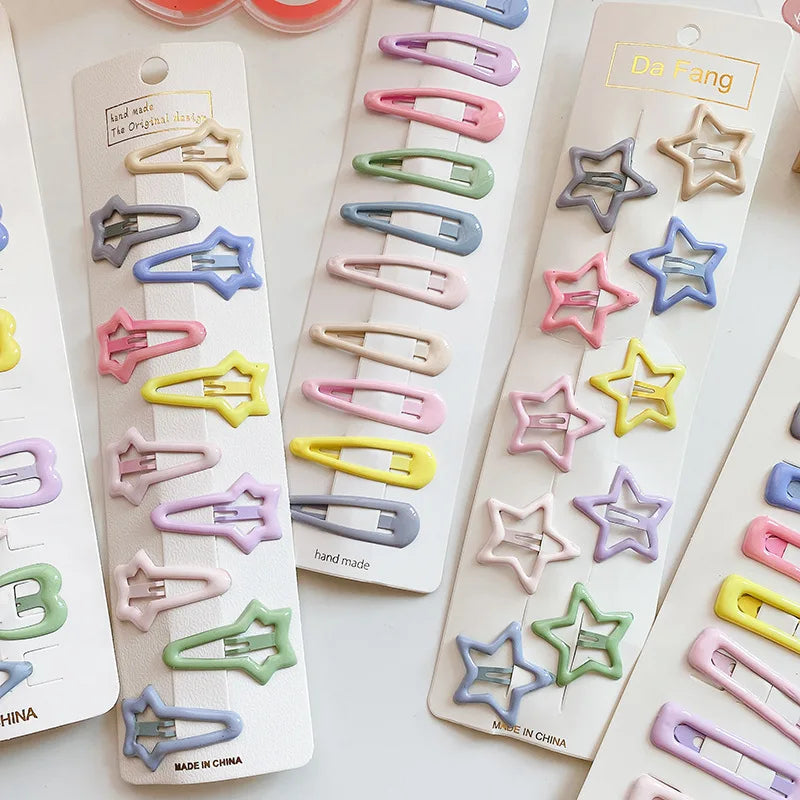 10Pcs/Set Girls Cute Candy Color Star Hairpins Sweet Heart Hair Clips Barrettes Solid BB Clip Fashion Hair Accessories
