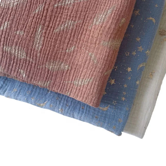 100% Cotton 2-Layer Gauze Crinkle Gauze Muslin Fabric Glittering Design for Women's Dresses Skirts Shirts Bags