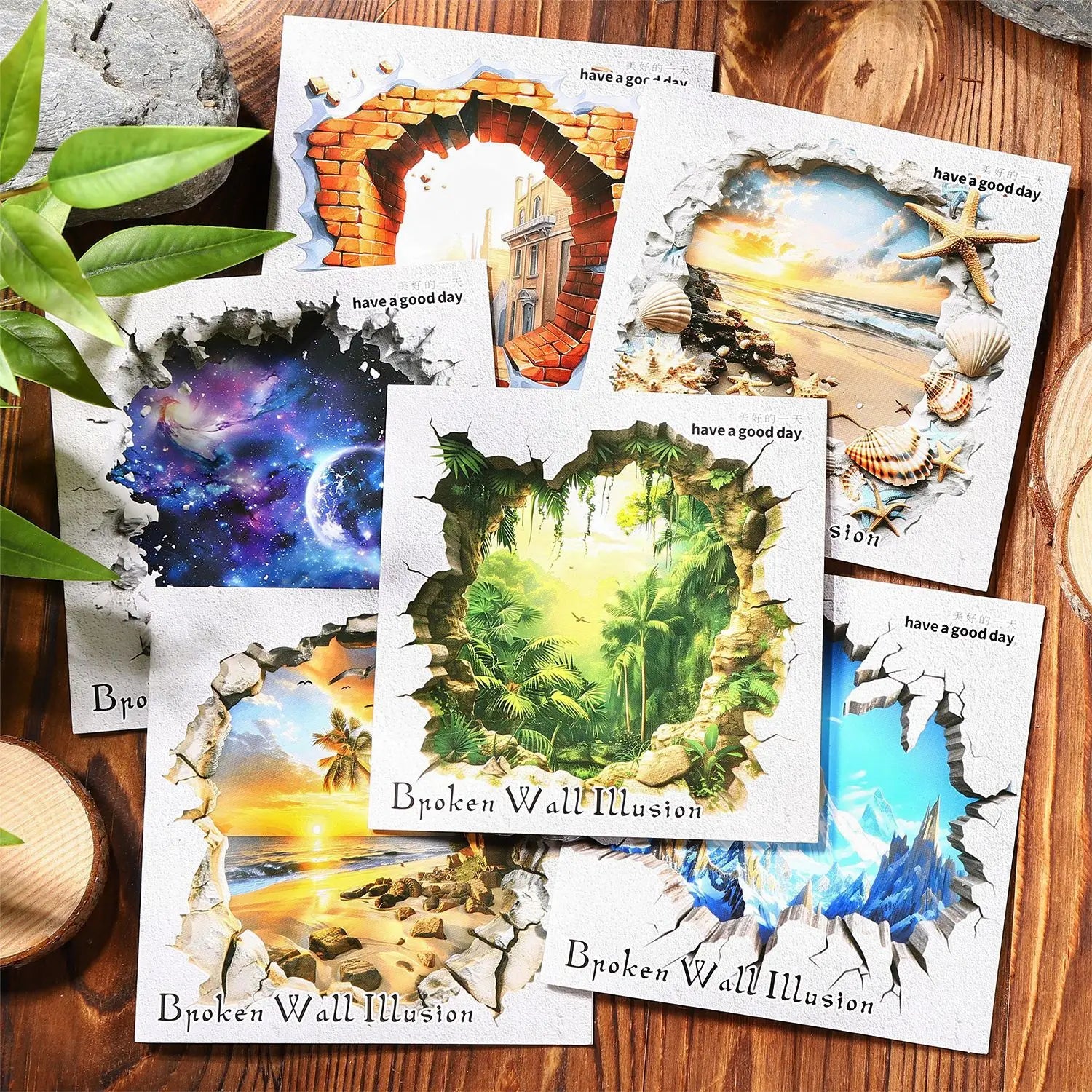 10 Sheets/pack PET Stickers Broken Wall Illusion Series Three-dimensional Wall Hole DIY Decorative Stickers 6 Styles