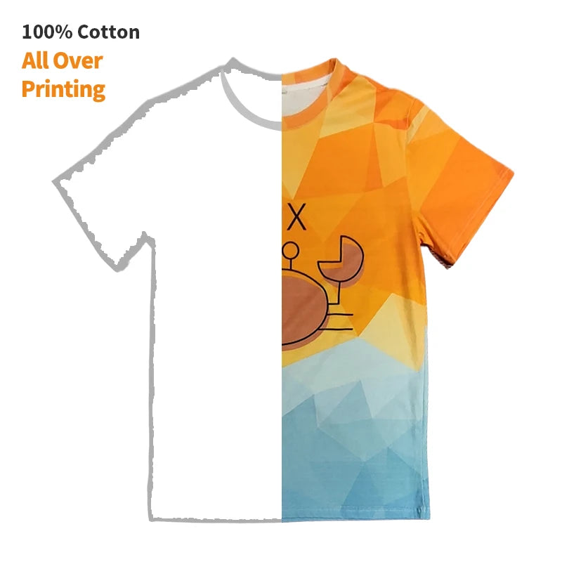 100% Cotton OEM Digital Printing Sublimation Custom Full Body Print All Over Print T-Shirt Cotton