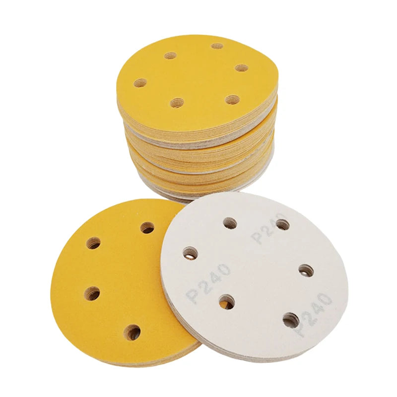 100pcs Gold Sanding Discs Aluminum Oxide Premium Grade 5" 8-Hole 60 Grit Stock Lot Sandpaper Abrasive Disc Replacement for Mirka