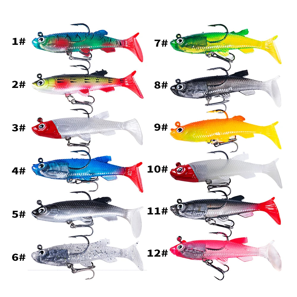 12 Multiple Colors Shad Soft Lure Bait Back Hook With a Treble Hook Soft Lure Fishing