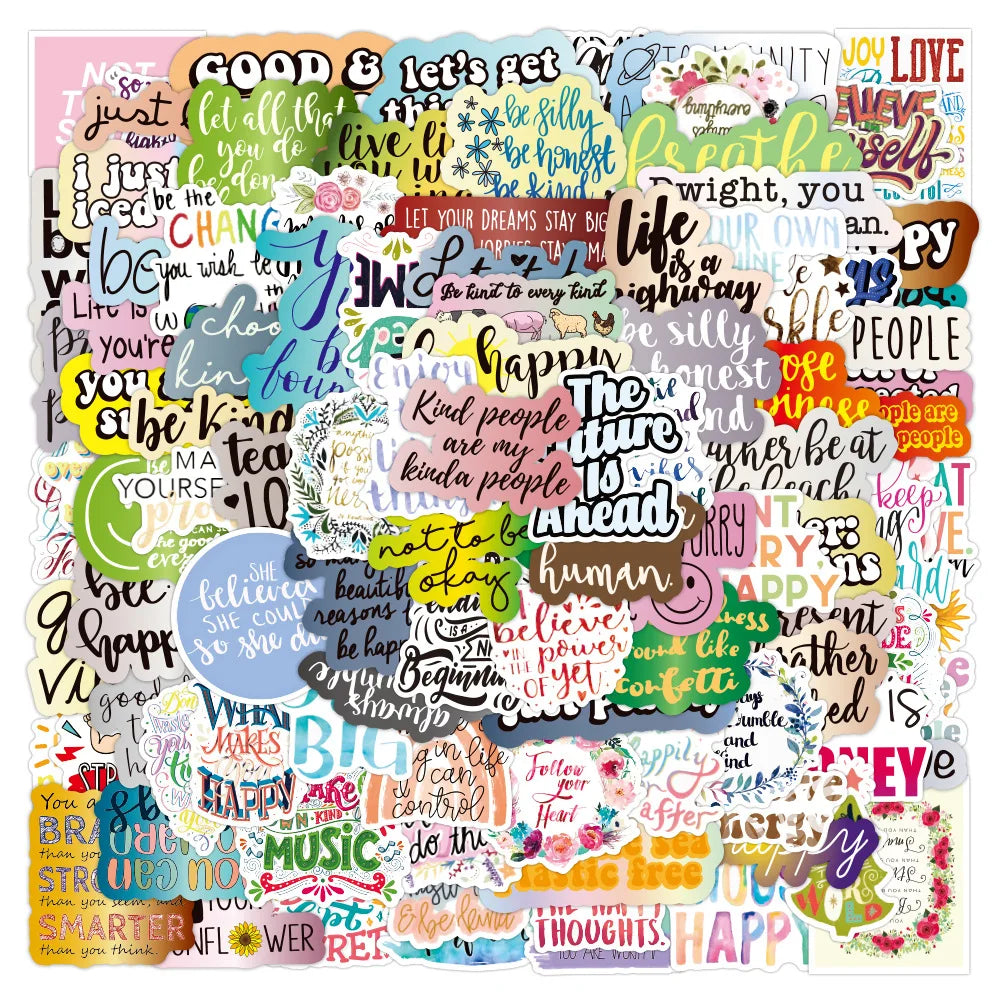 100Pcs Motivational Phrases Letter Graffiti Sticker for Bottle Laptop Phone Waterproof Custom Inspirational Label Pack