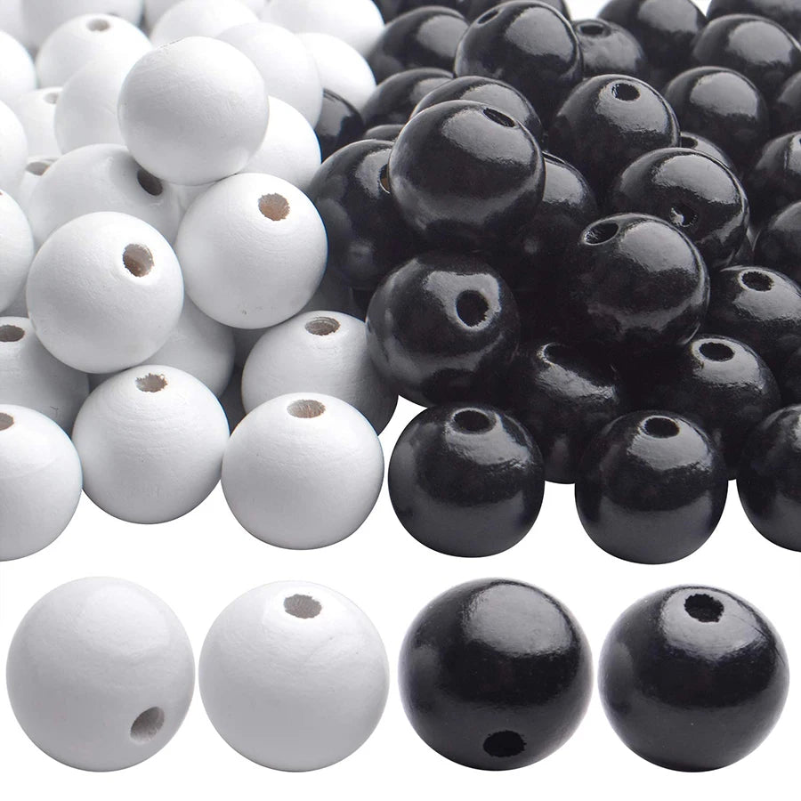 100Pcs 16mm White and Blackwood  Beads with 4mm Hole for Jewelry/ Garlands Making Home Decoration