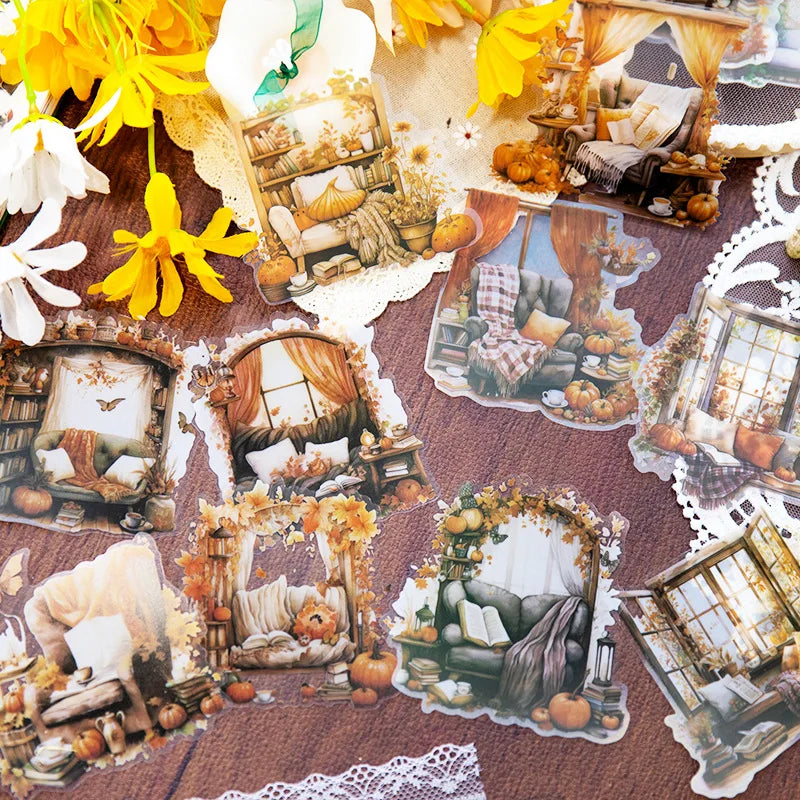 10 Pieces / Pack PET Collage Card Sticker Cozy Cottage Series Coffee House Theme Handbook DIY Material 6 Models