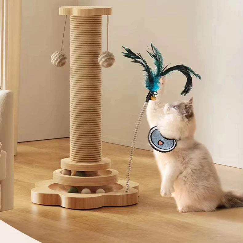 Durable Solid Wood Cat Turntable Funny Stick Balls Sisal Scratching Board Sustainable Pet Cat Supplies Climbing Grab Column Cat
