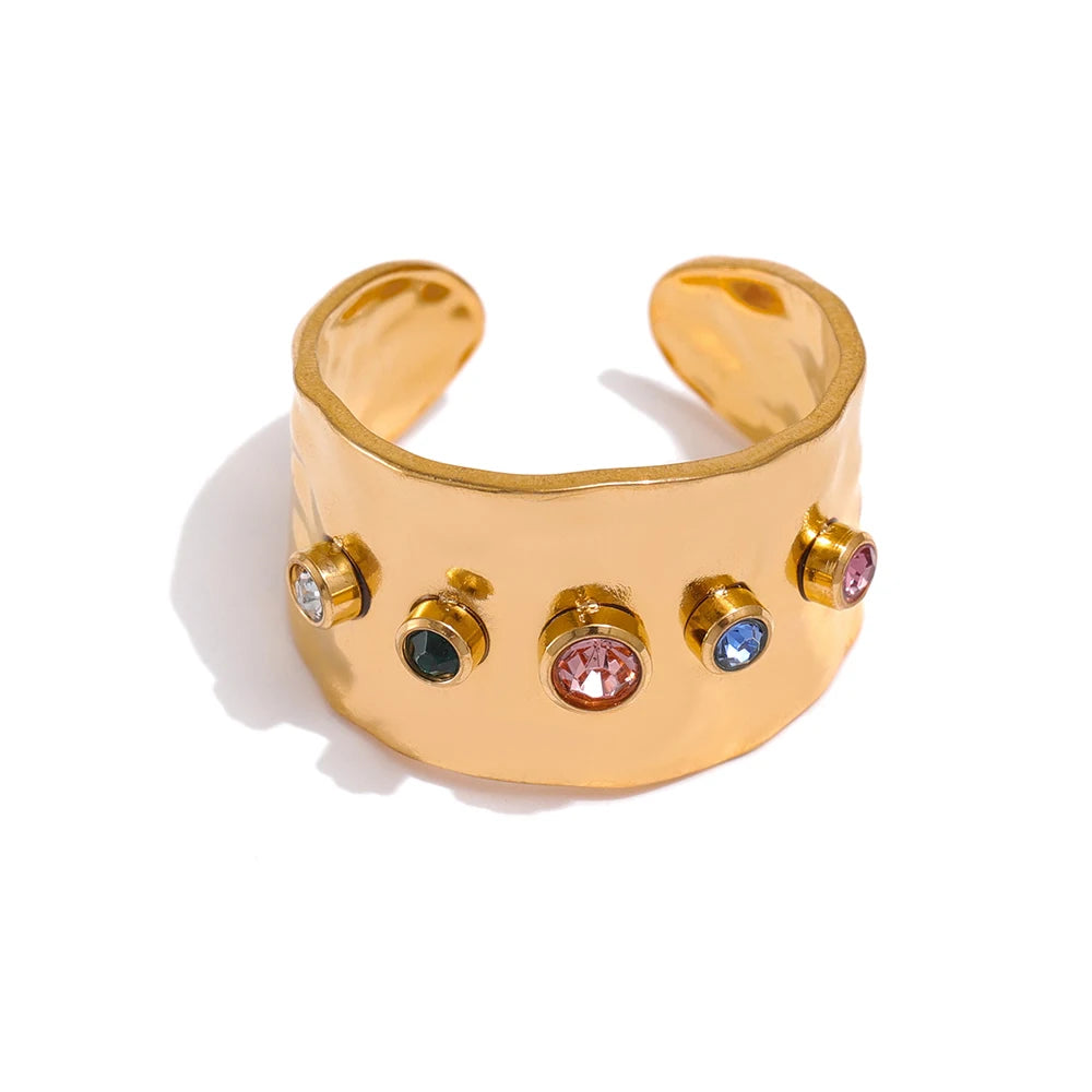 116 Colorful Cubic Zirconia Stainless Steel Gold 18K Plated Rings for Women Waterproof Jewelry 2025 New