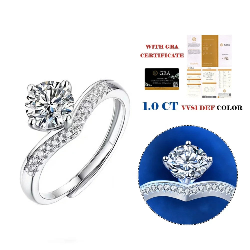 1.0ct 6.5mm Round White Moissanite Ring Eternity Band Ring 925 Sterling Silver Jewelry Rings Engagement Wedding Dating Gift Wome
