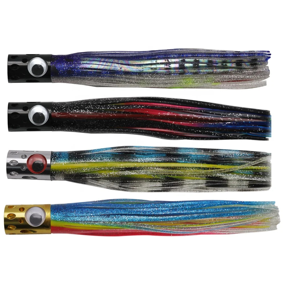 10inch Metal Jet Head Saltwater Fishing Lures Marlin Teaser With Trolling Squids Skirts Tuna Lures
