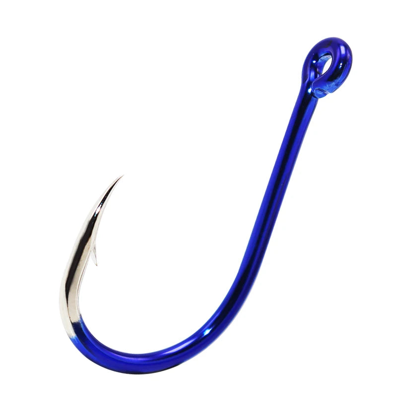 1#-12# High Carbon Steels Colorful Saltwater Barbless Blue Hook  Fishing Tackle Hook