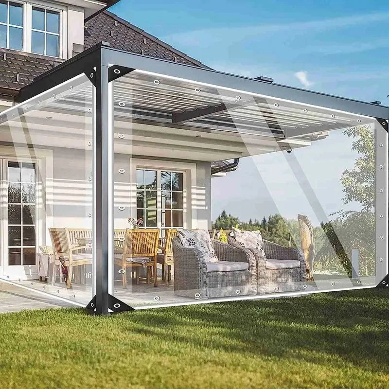 0.3mm 0.5mm 99.99% Transparent Clear Outdoor Pergolas Rainproof Vertical Screen PVC Tarpaulin Cover Balcony Awnings