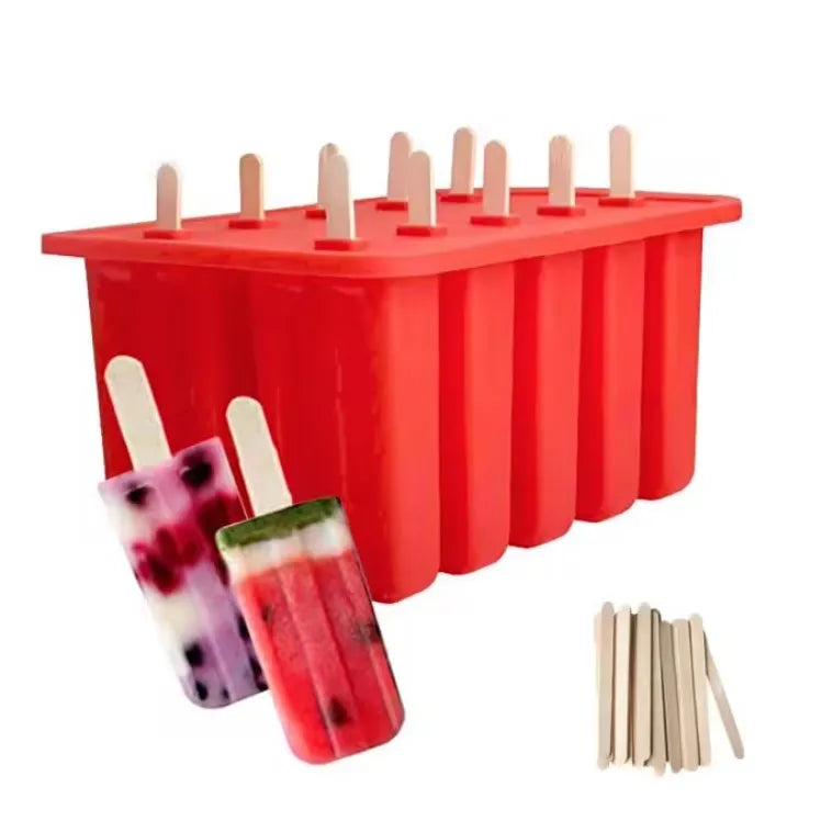 10 Cavityies Silicone Ice Cream Moulds Popsicle Stand Mold BPA Free Homemade Ice Pop Molds with Sticks