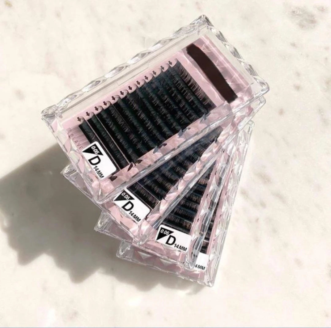 0.03 0.05 0.07 Lash Supplies Soft Dark Matte Black Automatic Easy Fan Lash  Trays Wholesale Velvet Cashmere Eyelash Extensions