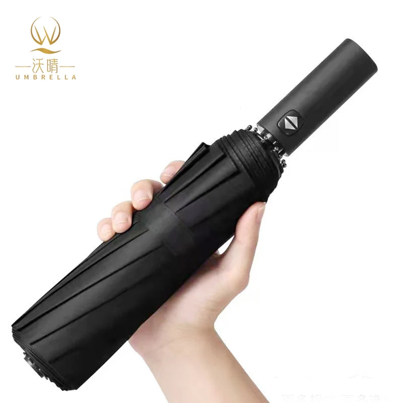 12 Ribs Parasol Umbrellas Three-Fold Promotional Folding Rain Umbrella with Strong Windproof Sports Outdoor Plastic Handle