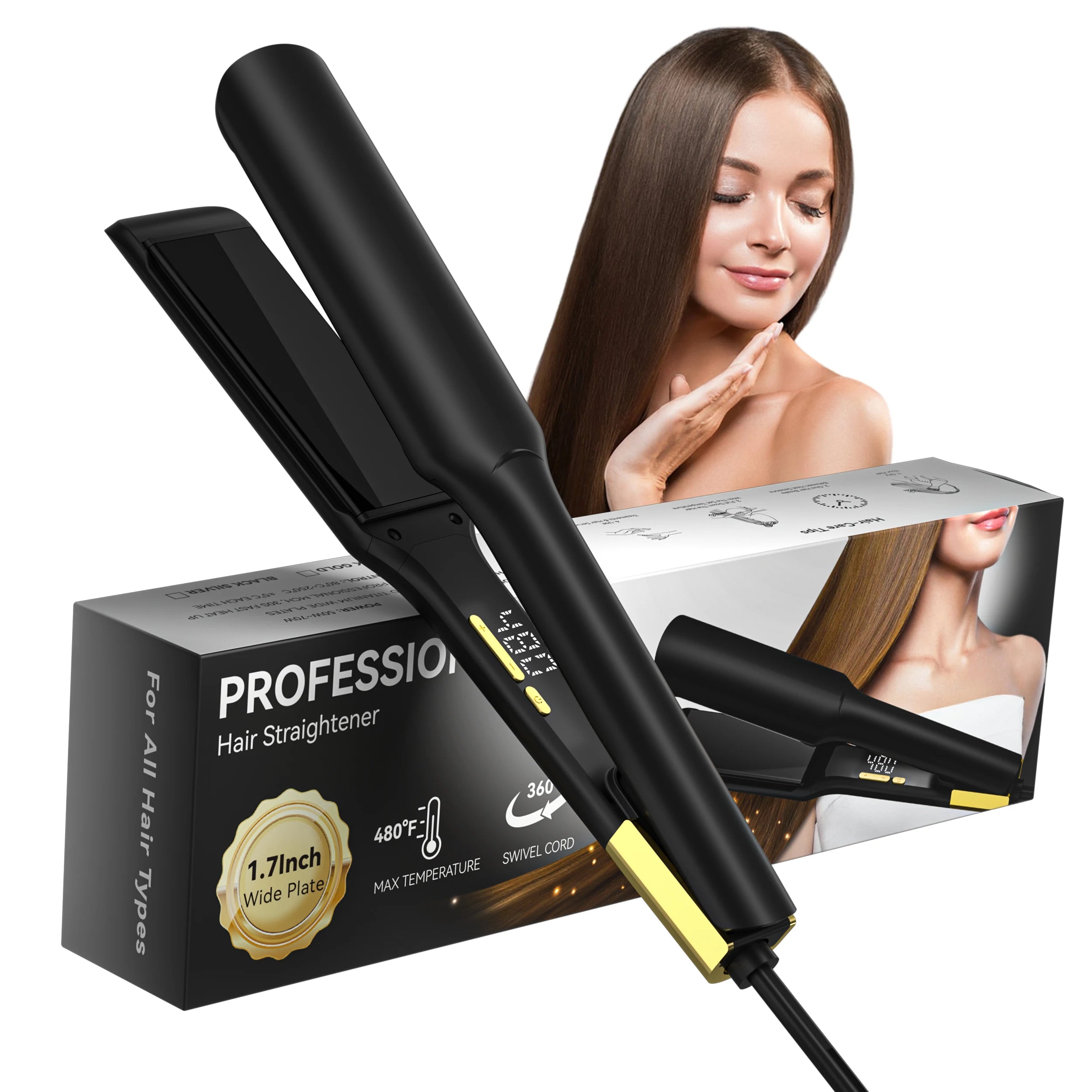 1.75 Inch Wide Plate 480F Straightening Curlring Iron Plancha De Cabello Hair Straightener Professional Titanium Flat Iron