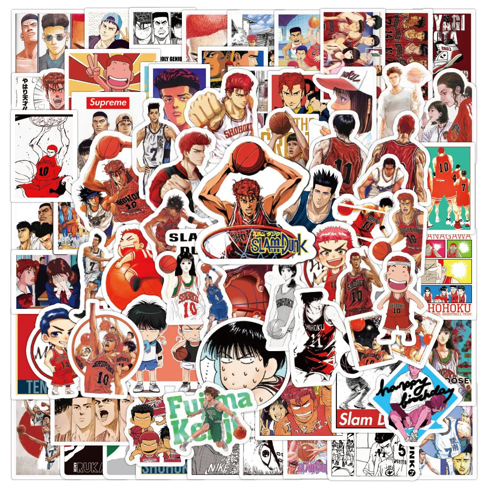 100Pcs Japanese Anime Slam Dunk Graffiti Sticker for Car Laptop Bottle PVC Vinyl Basketball Anime Stickers