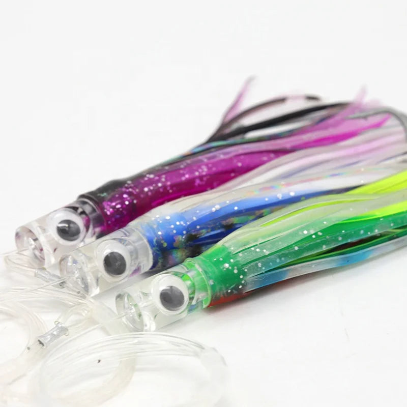 12.5cm 5 Inch Resin Head Acrylic Chrome Head Fishing Trolling Lure Saltwater Pre Rigged Trolling Chugger Lure