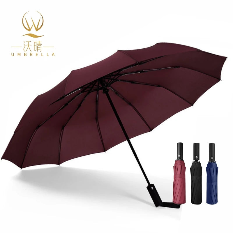 12k Polyester Automatic Three-Fold Sports Travel Parasol Windproof and Rainy Plastic Handle Promotional Umbrella