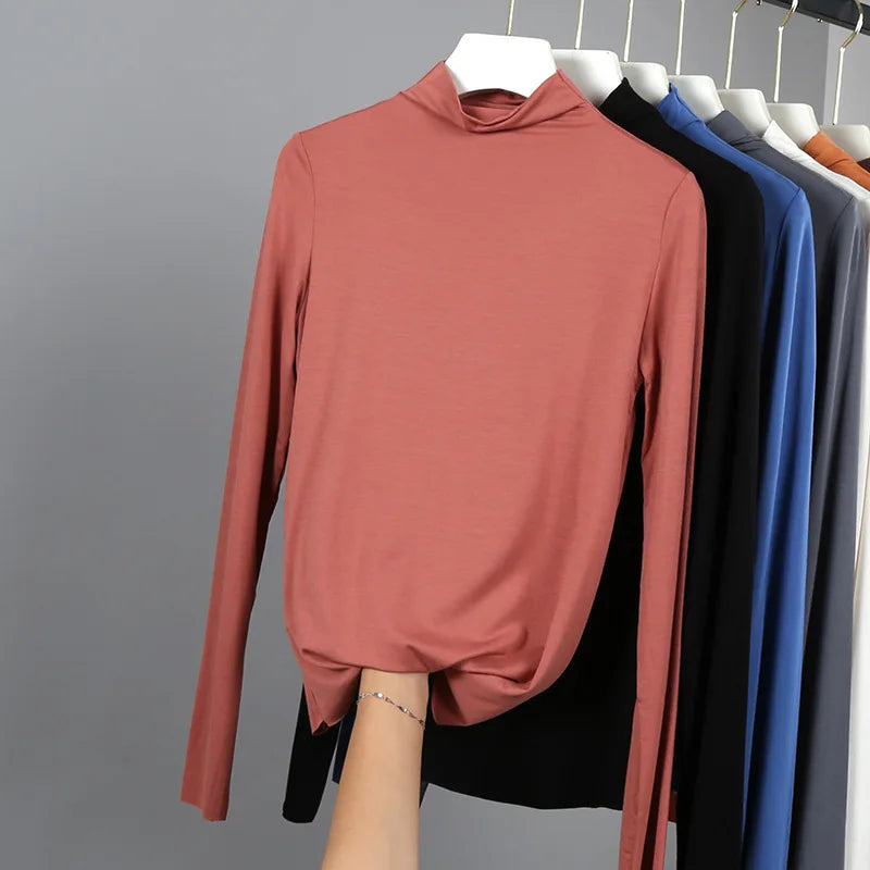 10%OFF L-4XL  Half Turtleneck Bottoming Shirt Women's Spring/fall Long-sleeve Large Size Inner T-shirt Thin Section Outer Top