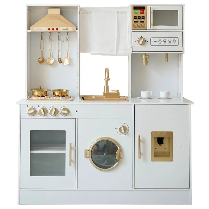 103cm Big Light Sound Water Pretend Play Set Gold Wooden Kitchen Toys for Girls Boys