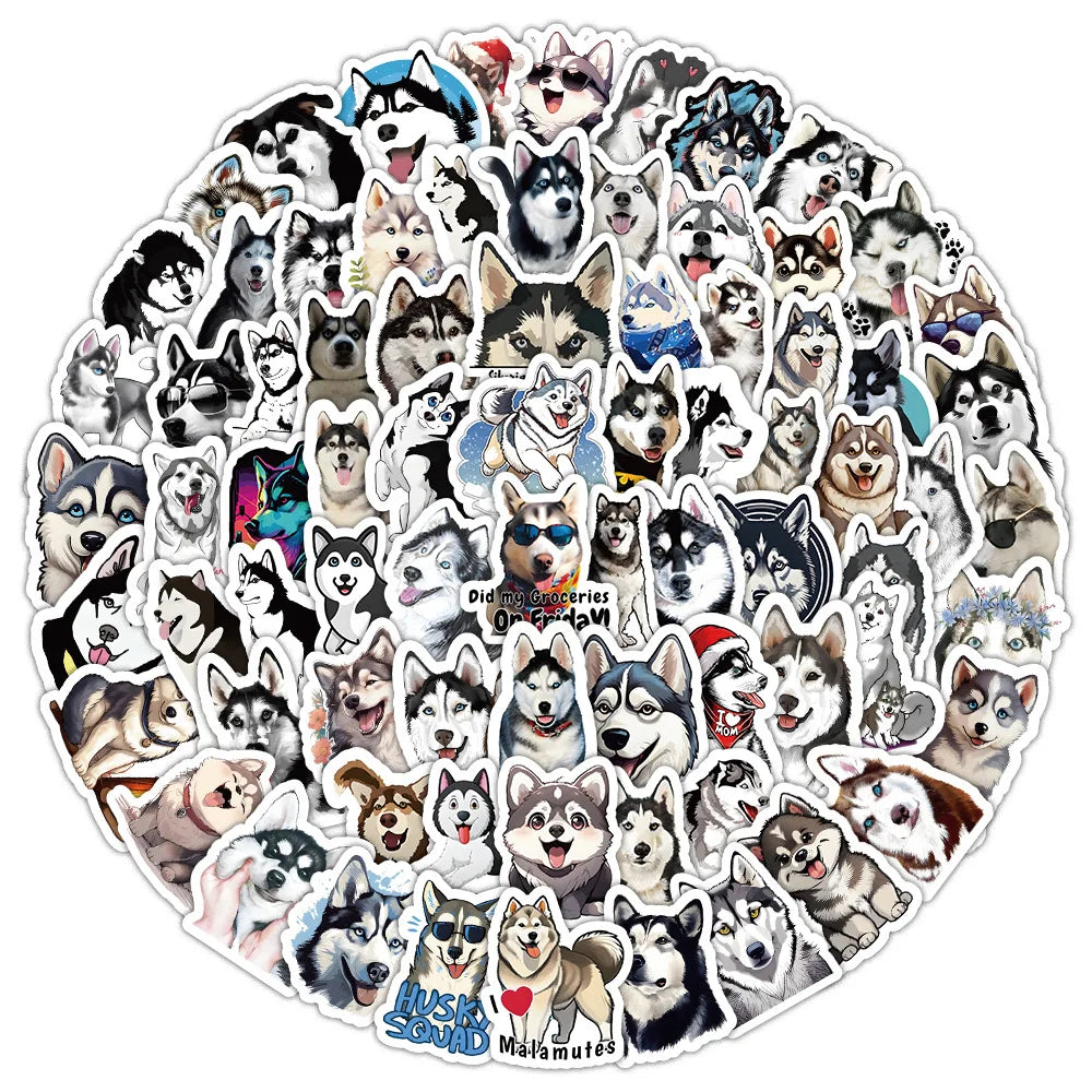 100PCS Cute Pet Animals Dog Funny Siberian Husky Cartoon Stickers