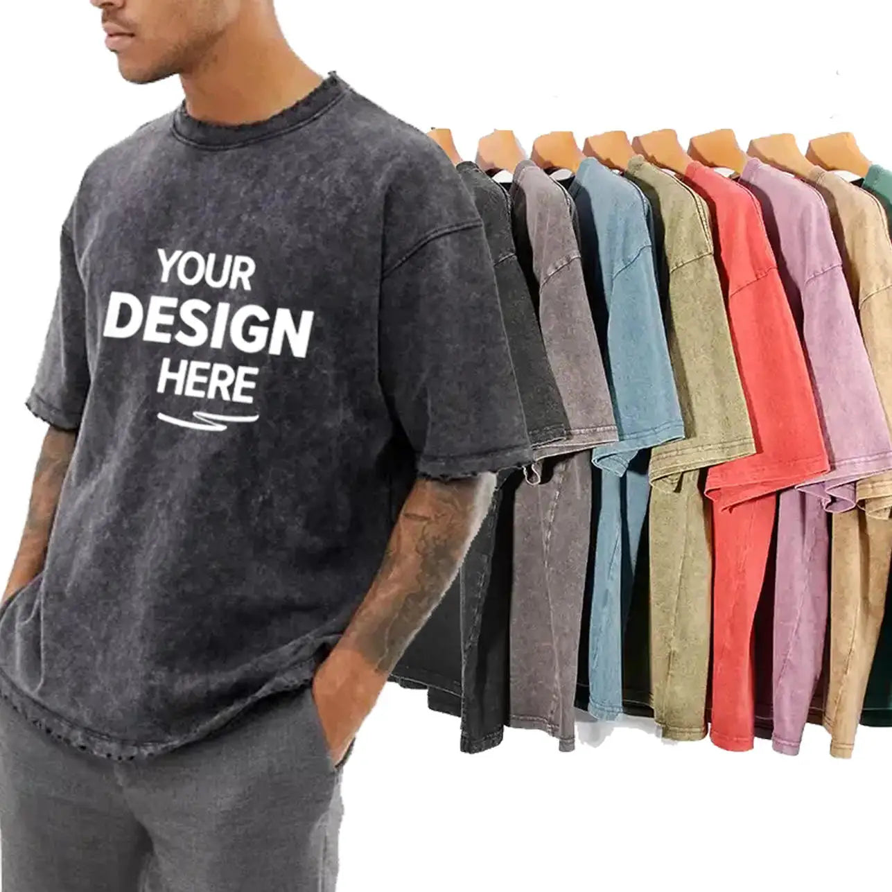 100% Cotton Men's T-shirts Oversized Heavyweight Vintage Blank Streetwear Tee Loose Casual Acid Wash Faded T Shirts