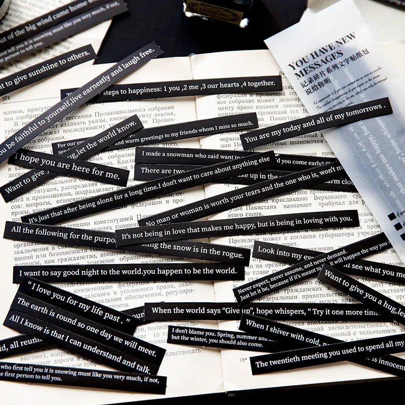 100pieces/pack Long Text Sticker Package Record Fragment Series Retro DIY Notebook Material Decoration Collage 6 Models