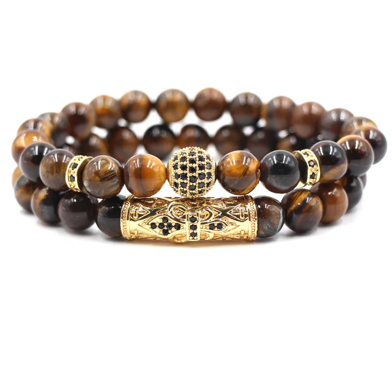 10mm Micro Inlaid Ball Tiger Eye Stone Fashion Jewelry Bead Bracelets