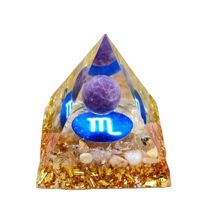 12 Zodiac Magic Vision Virgo Amethyst Sphere With Obsidian Orgone Pyramid Reiki Energy Healing Orgonite Pyramid Home Decoration