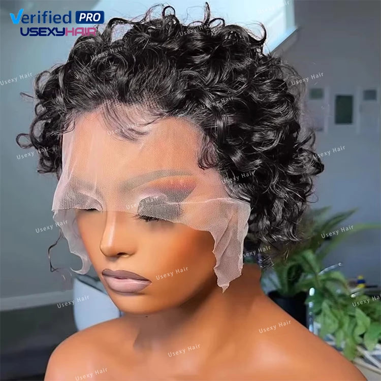 10%OF Pixie Cut Short Curly Bob Wig 13x1 Transparent Frontal Lace Human Hair Wig Perruques Naturel Cheveux Humain Lace Front Wig