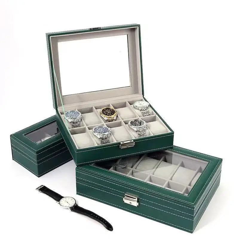 10 Slot High Grade PU Green Leather Watch Storage Display Box Organizer