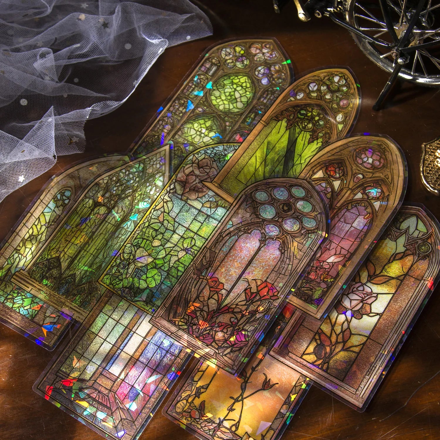 10 Pieces/Pack Pet Stickers Glass Flower Window Series Retro Flower Window Journal Decorative Source Material 6Models