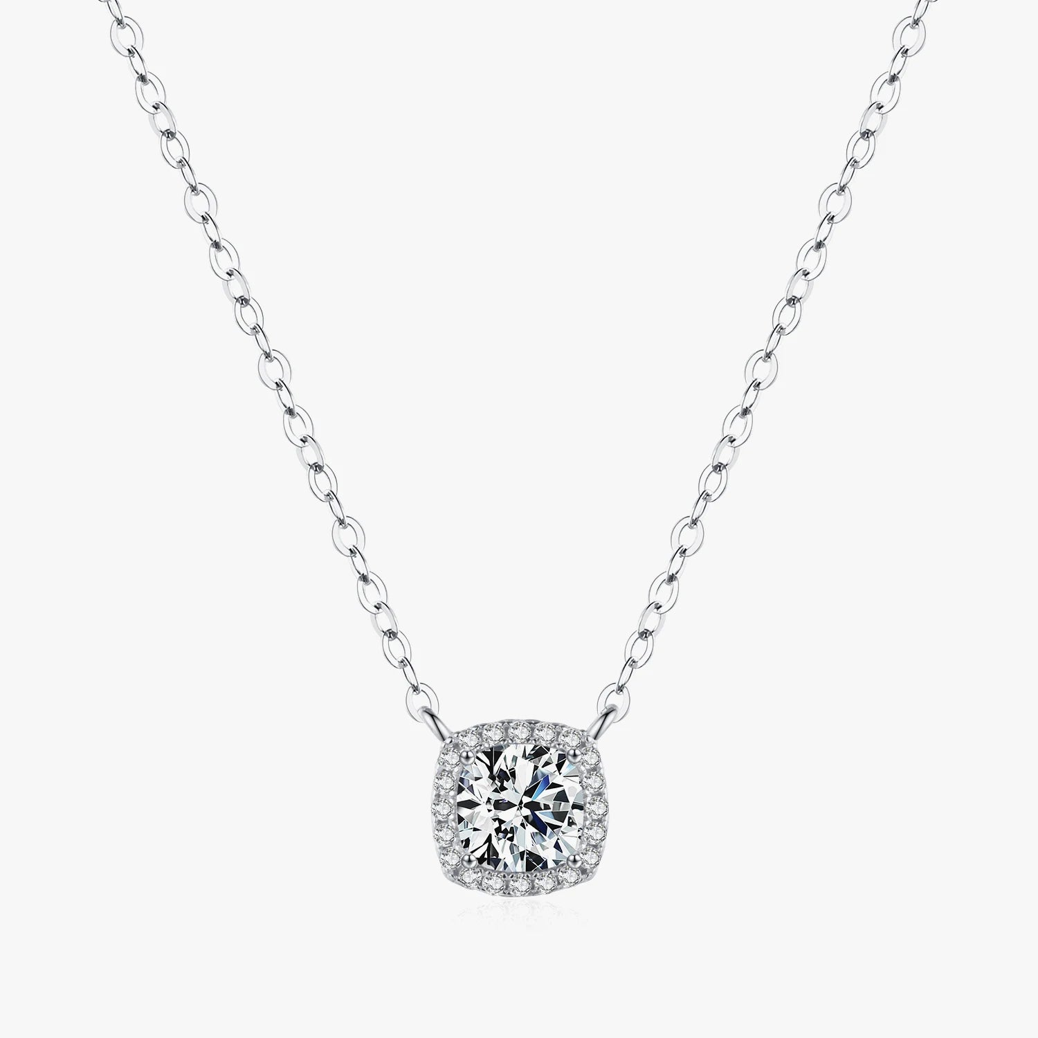1 Carat Square Cushion Cut Halo Moissanite Pendant Necklace for Women 925 Sterling Silver Dazzling Wedding Bridal Fine Jewelry