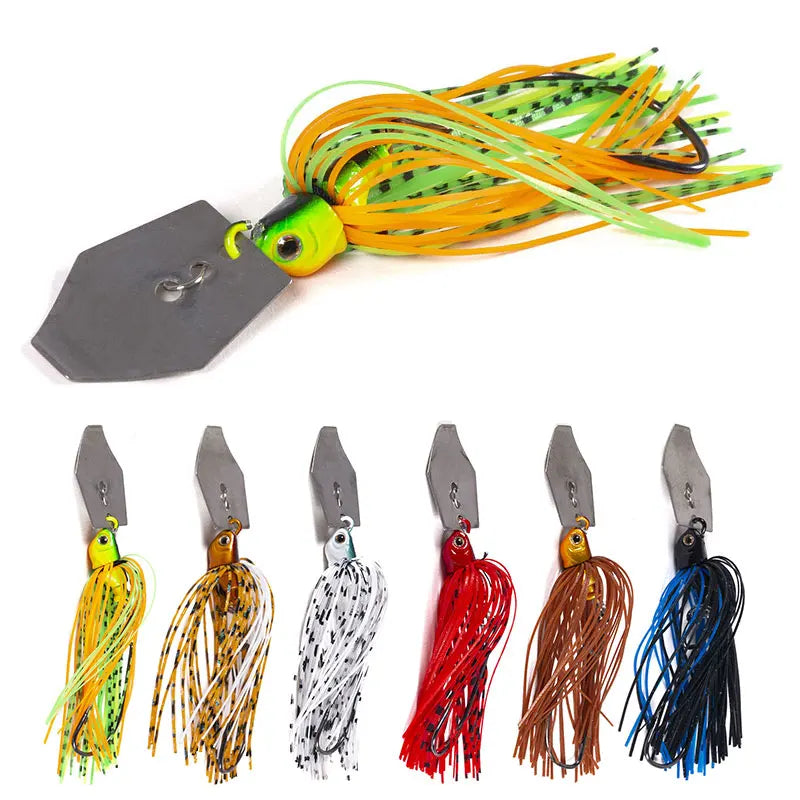 10cm-11g 6color  Hengjia New Rubber Skirt Fishing Jigs Bladed Jig Buzz Bait Fish Head Chatter Bait Spinnerbait