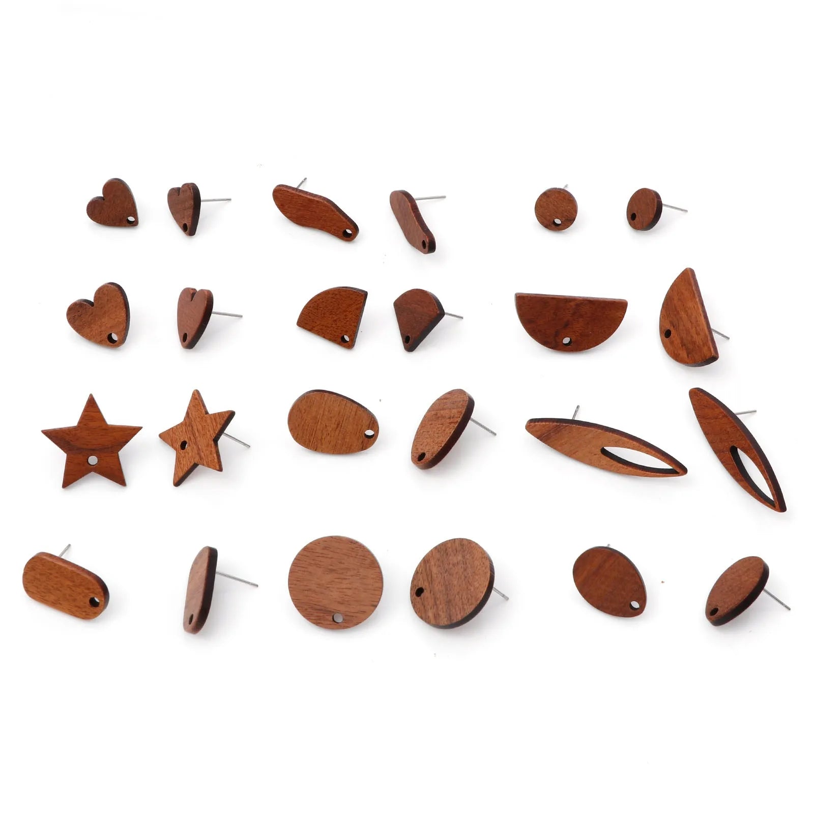 10pcs Wood Ear Post Stud Earrings Findings Geometric Brown With Loop Post DIY Making Earrings Women Jewelry